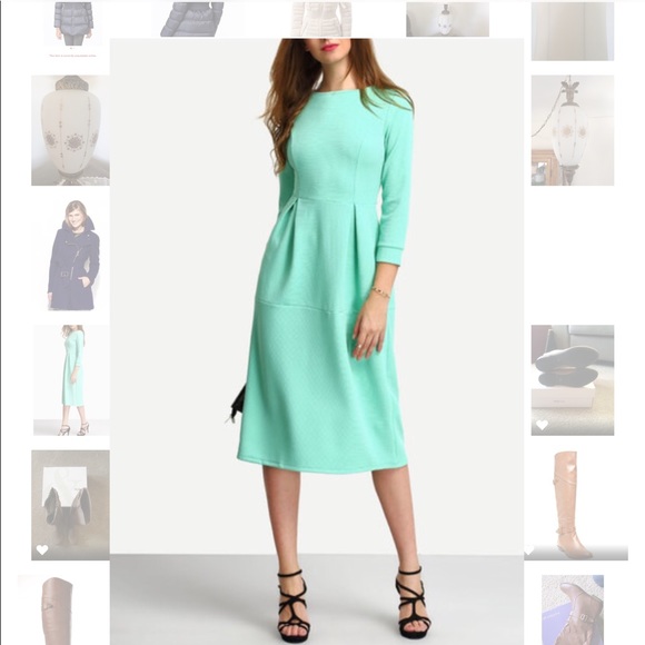 NEW Mint Green 3/4 Sleeve Box Pleated Midi Dress M - Picture 3 of 9